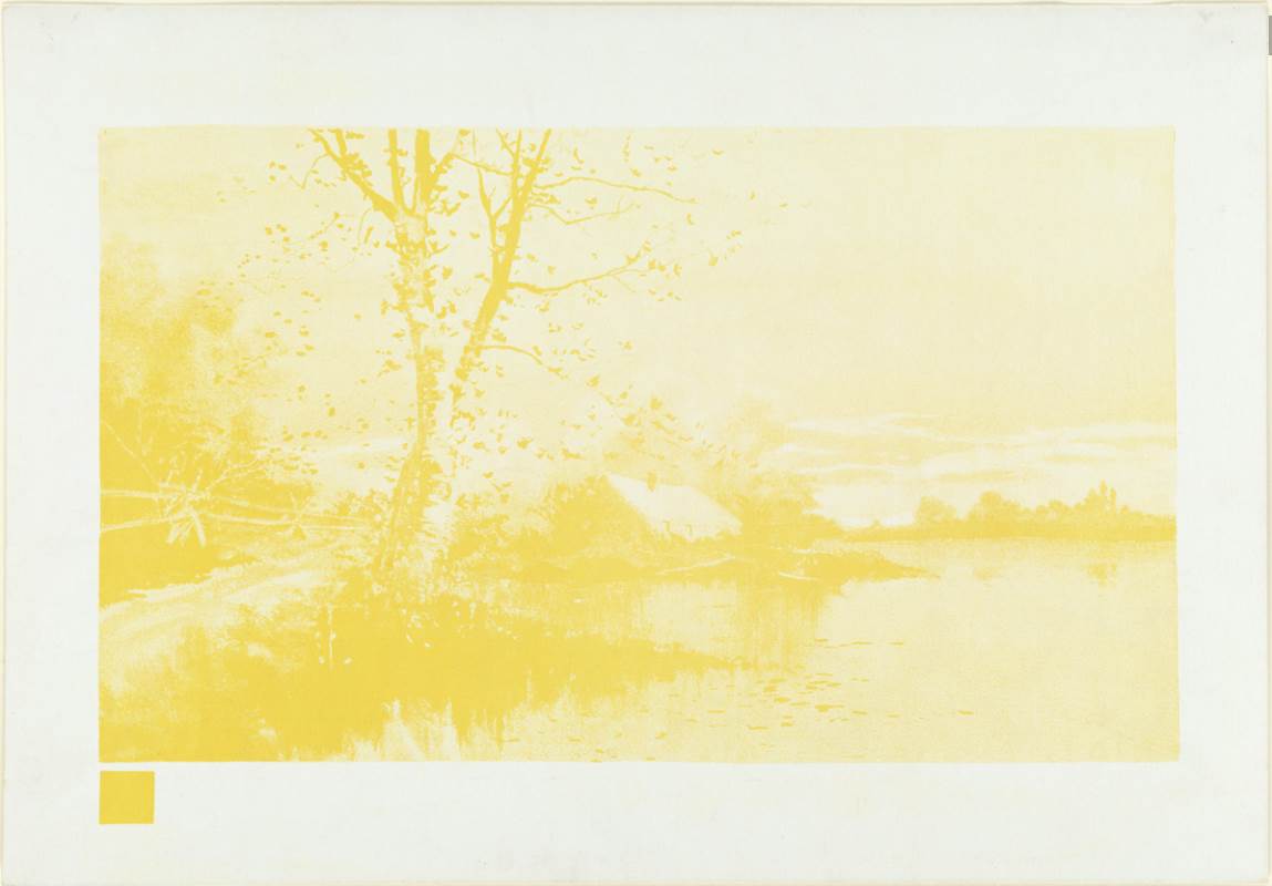 First lithographic print in the primary triad of colors yellow by Boston Public Library